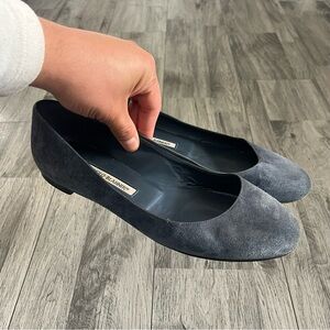 Manolo Blahnik Blue Suede Flats